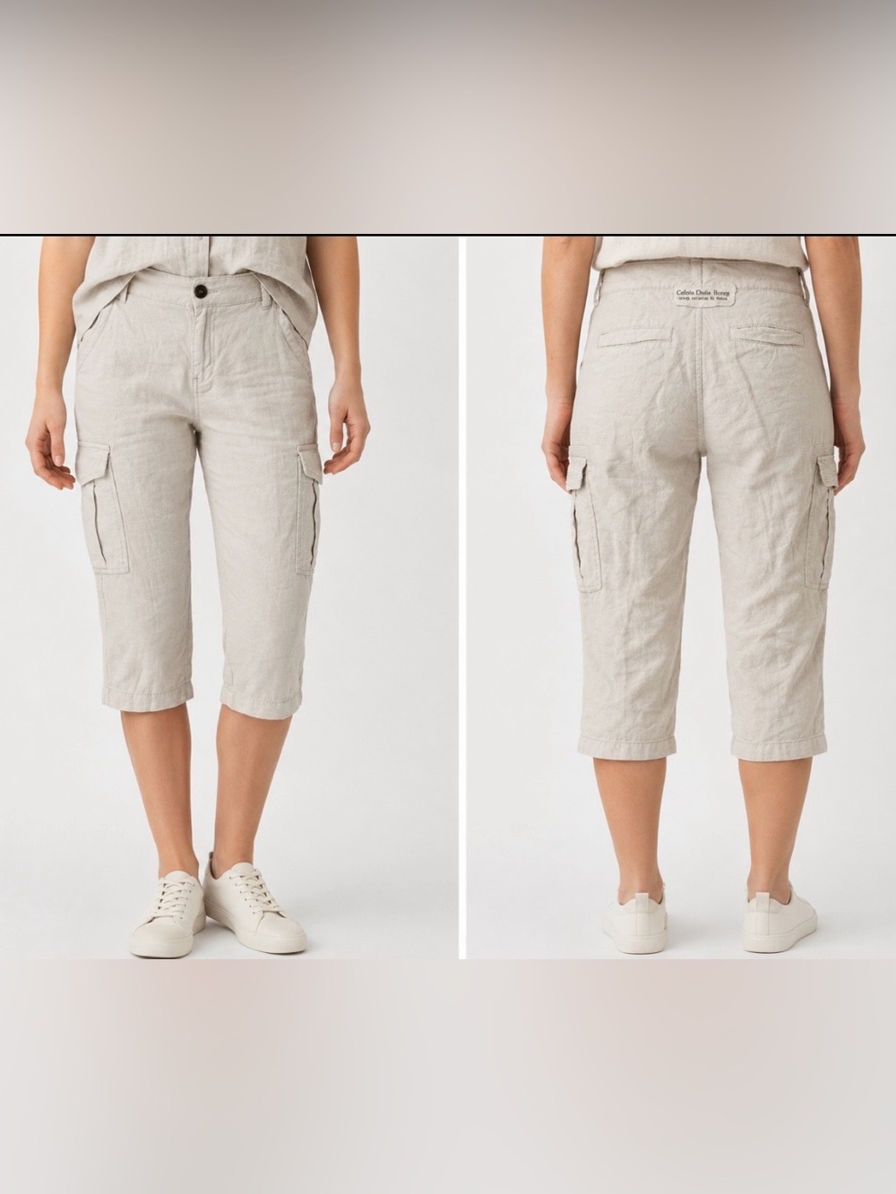 CALVIN KLEIN Women’s Light Tan Linen Cargo Capris